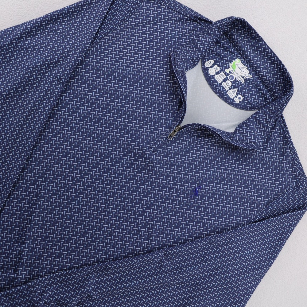 TailorByrd Mens Large Navy Blue Golf Tee Print Quarter Zip Performance Pullover